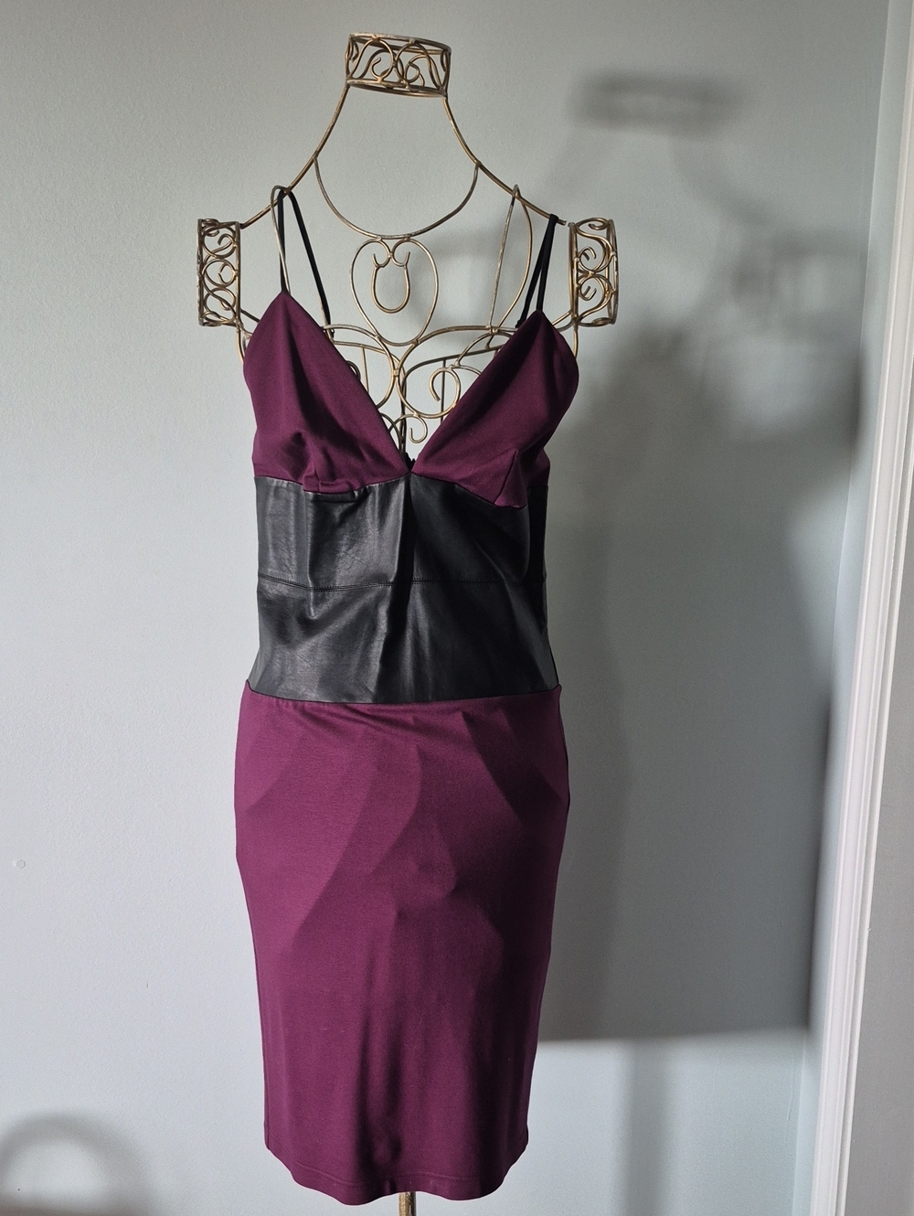 Venus Plum & Black Faux Leather Bodice Slip Dress